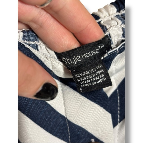 Style House Navy/White Stripe Sleeveless Button Down Front Midi Dress w/ Pockets - Picture 15 of 16